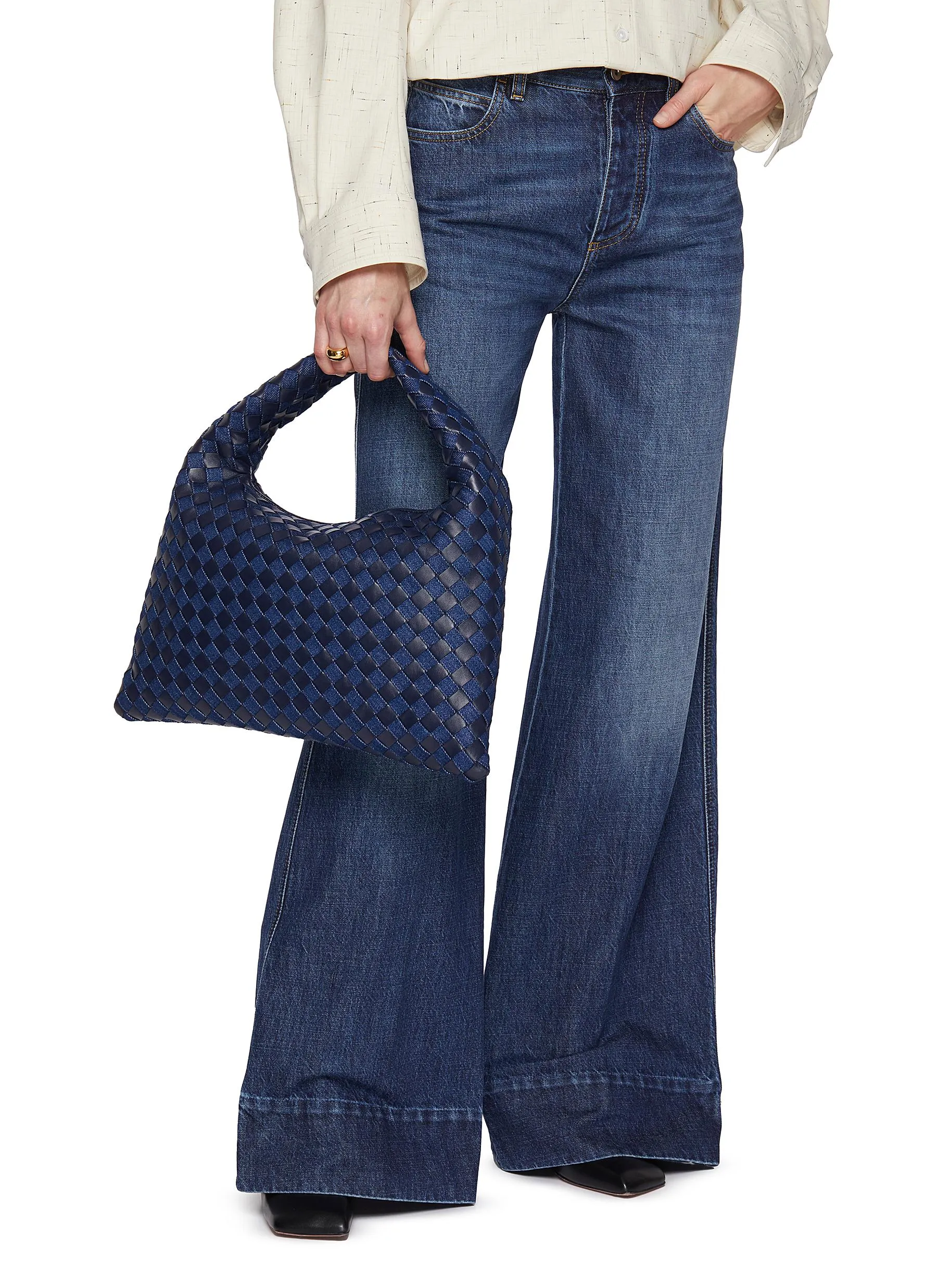 -----------BOTTEGA VENETA  ---- ------------ ----Hop Intrecciato Denim Leather Shoulder Bag --