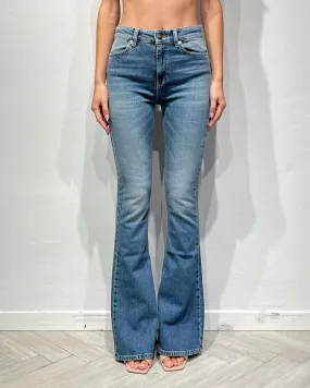 -JEANS FLARE IN TELA RIGIDA DELAVÉ – GISELE – VICOLO
