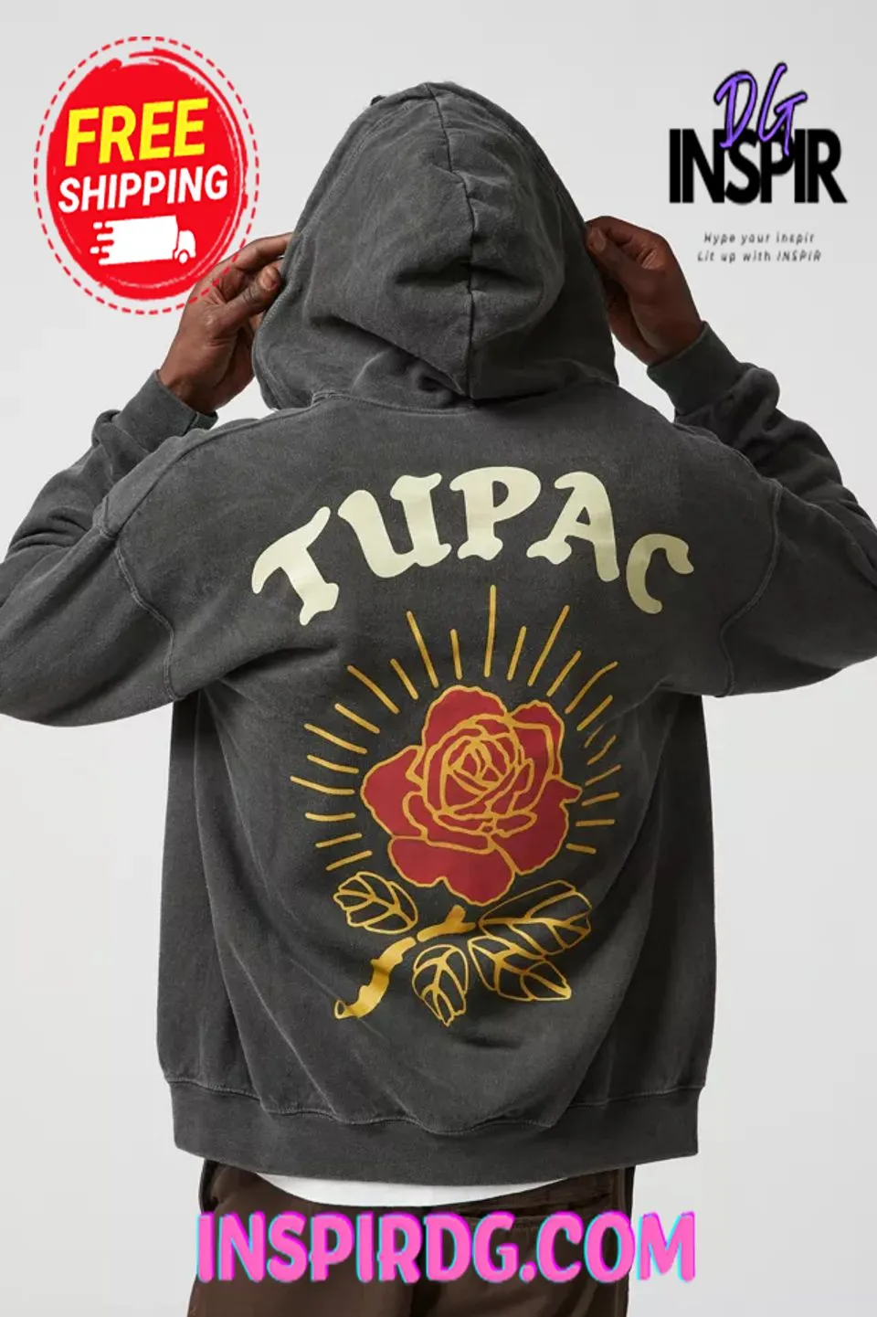 -Urban Outfitters Tupac Roses Washed Full Zip Hoodie Sweatshirt