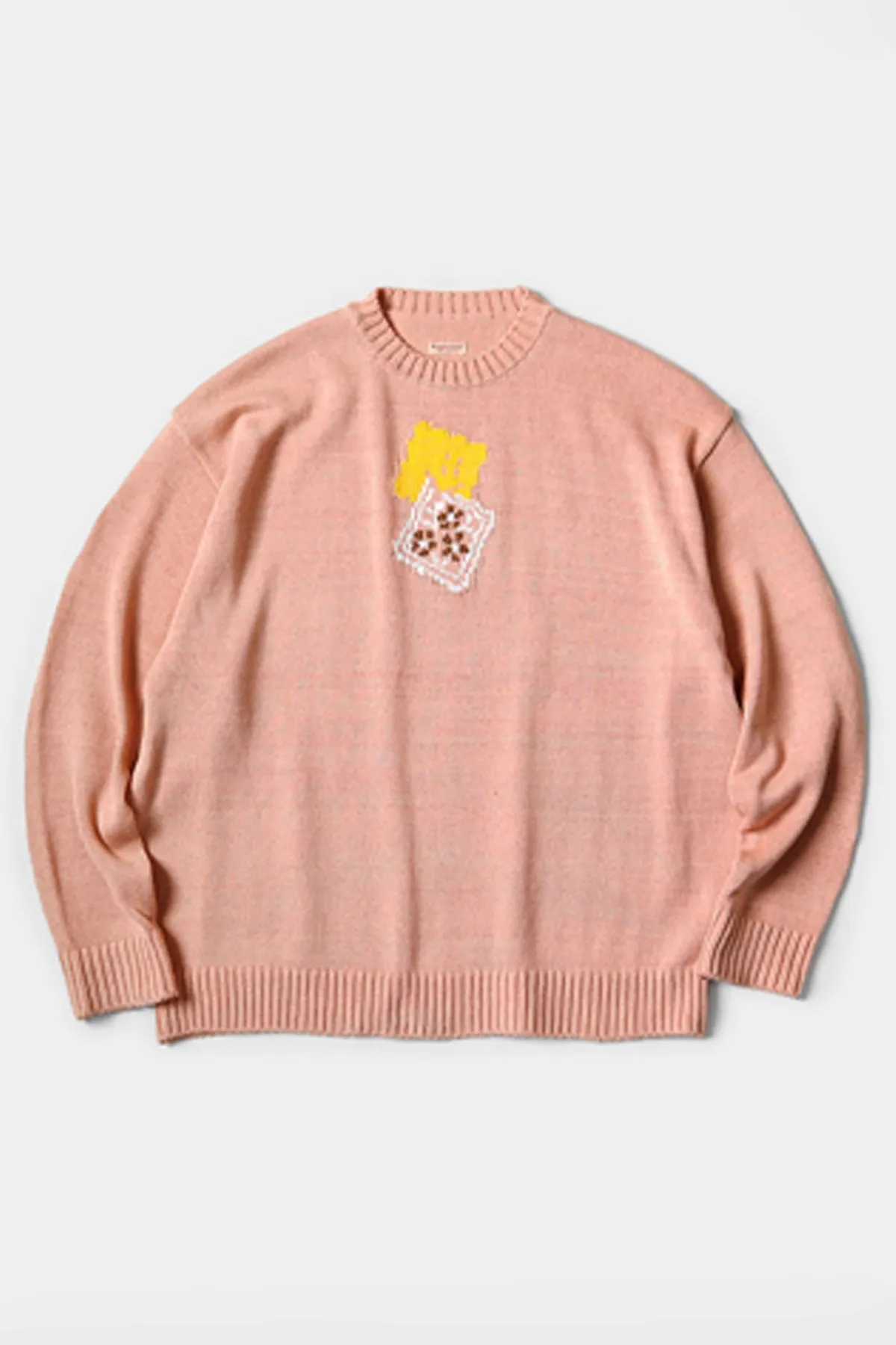 5G Cotton Knit PECKISH RAINBOWY Crew Sweater - Pink