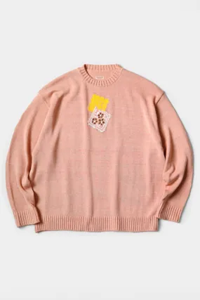 5G Cotton Knit PECKISH RAINBOWY Crew Sweater - Pink