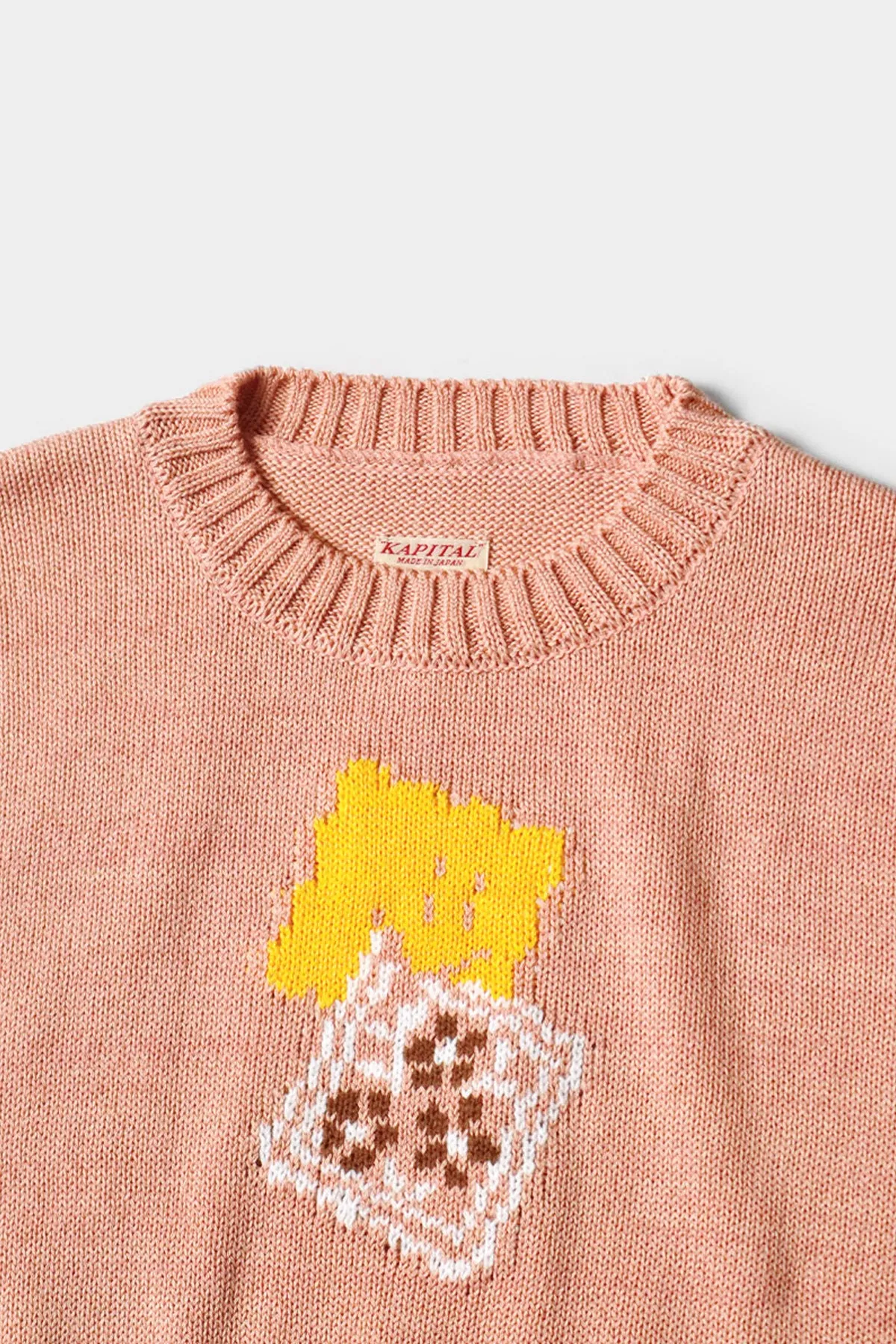 5G Cotton Knit PECKISH RAINBOWY Crew Sweater - Pink