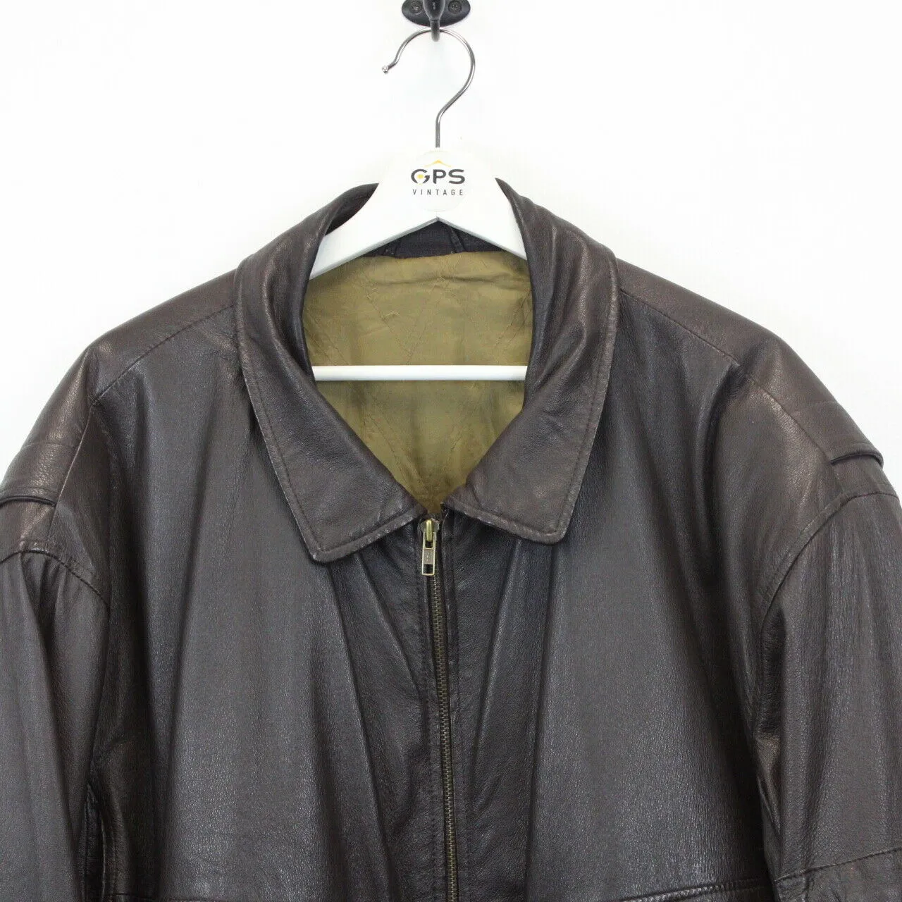 90s Leather Aviator Jacket Brown | XL