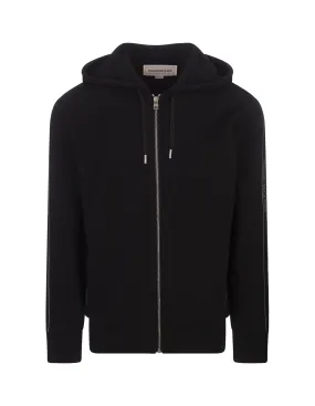 ALEXANDER MCQUEEN Black Zip-Up Hoodie With Logo Tape