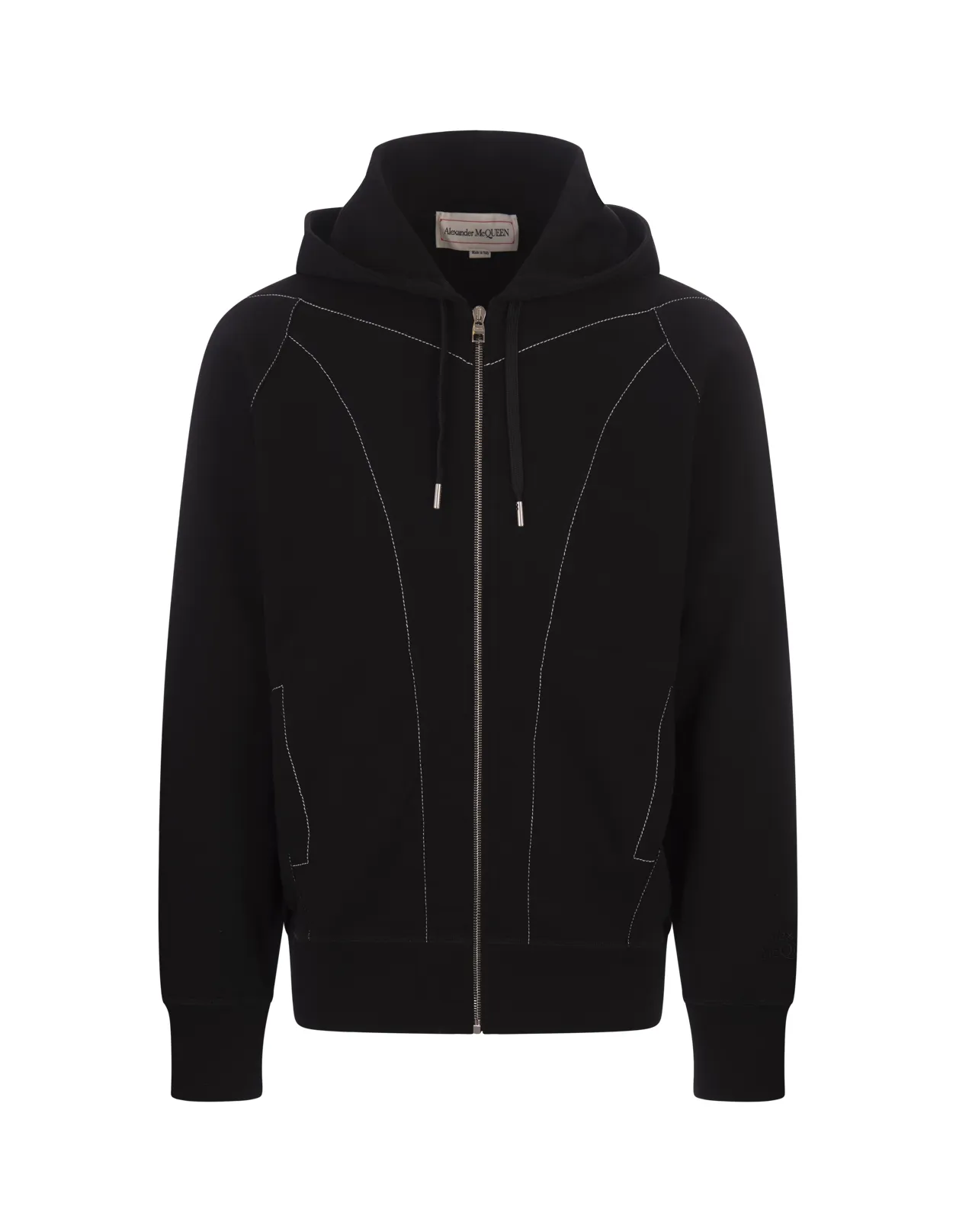 ALEXANDER MCQUEEN Contrast Stitch Zip-Up Hoodie In Black