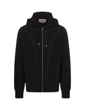 ALEXANDER MCQUEEN Contrast Stitch Zip-Up Hoodie In Black