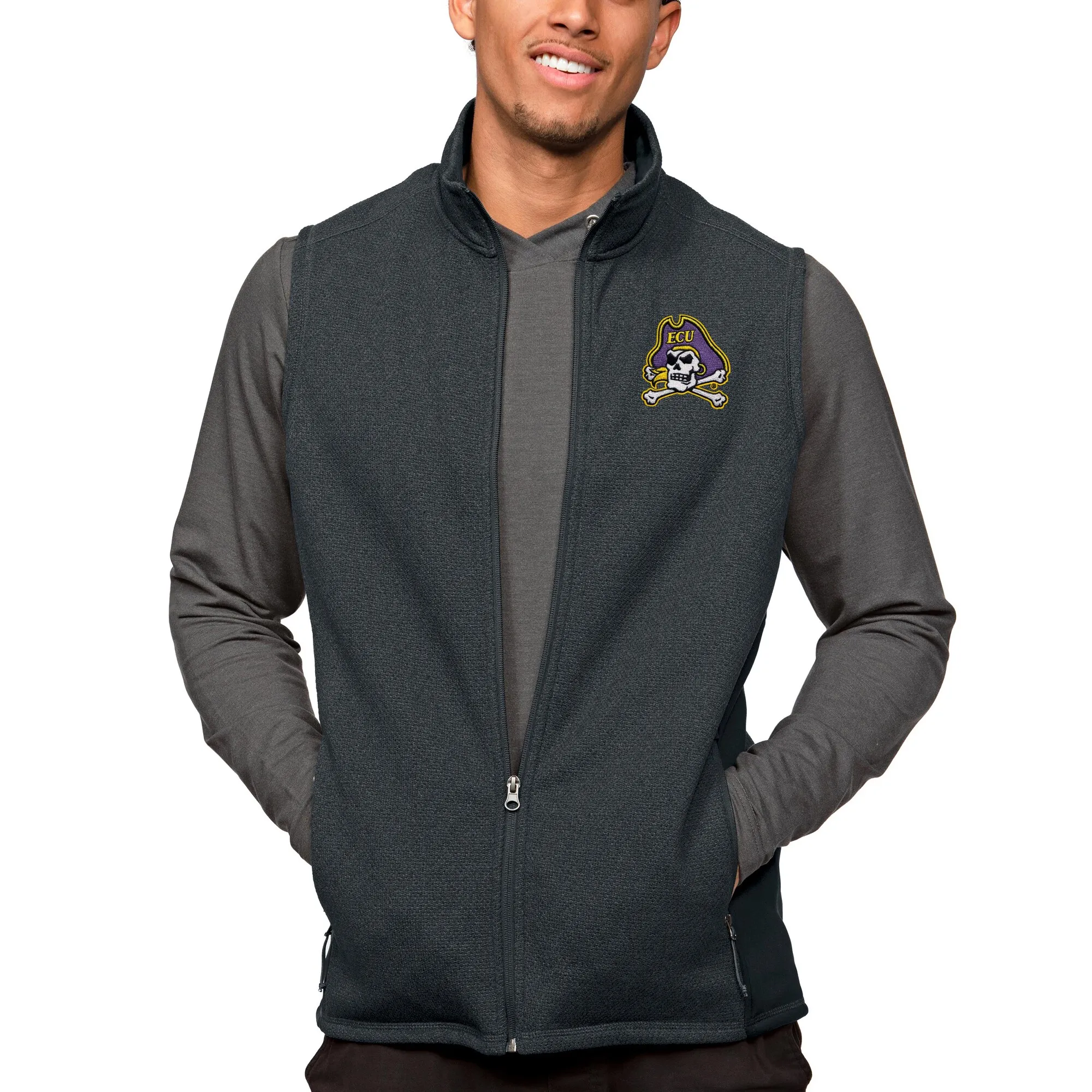 Antigua ECU Pirates Heather Charcoal Course Full-Zip Vest