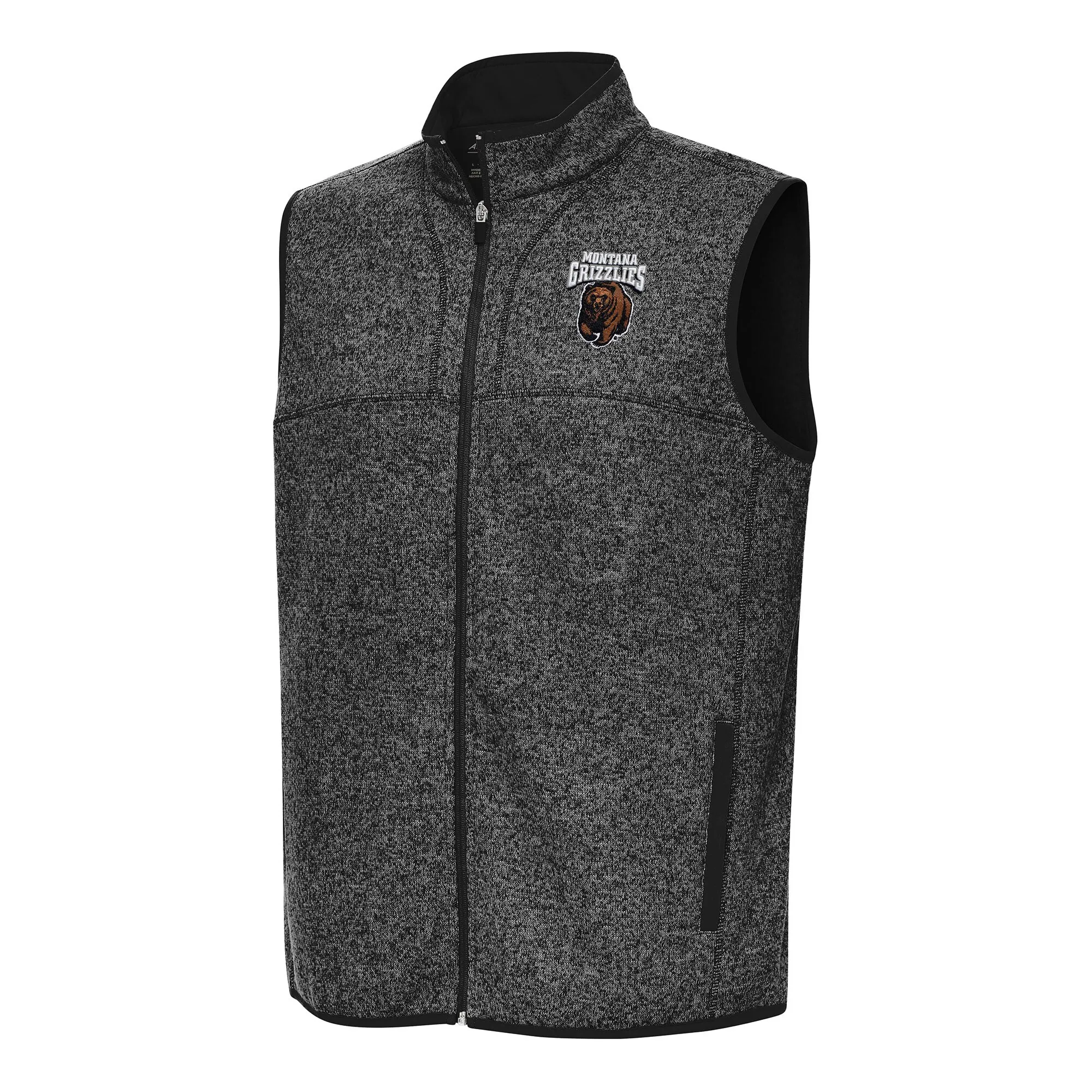 Antigua Montana Grizzlies Heather Black Fortune Full-Zip Vest