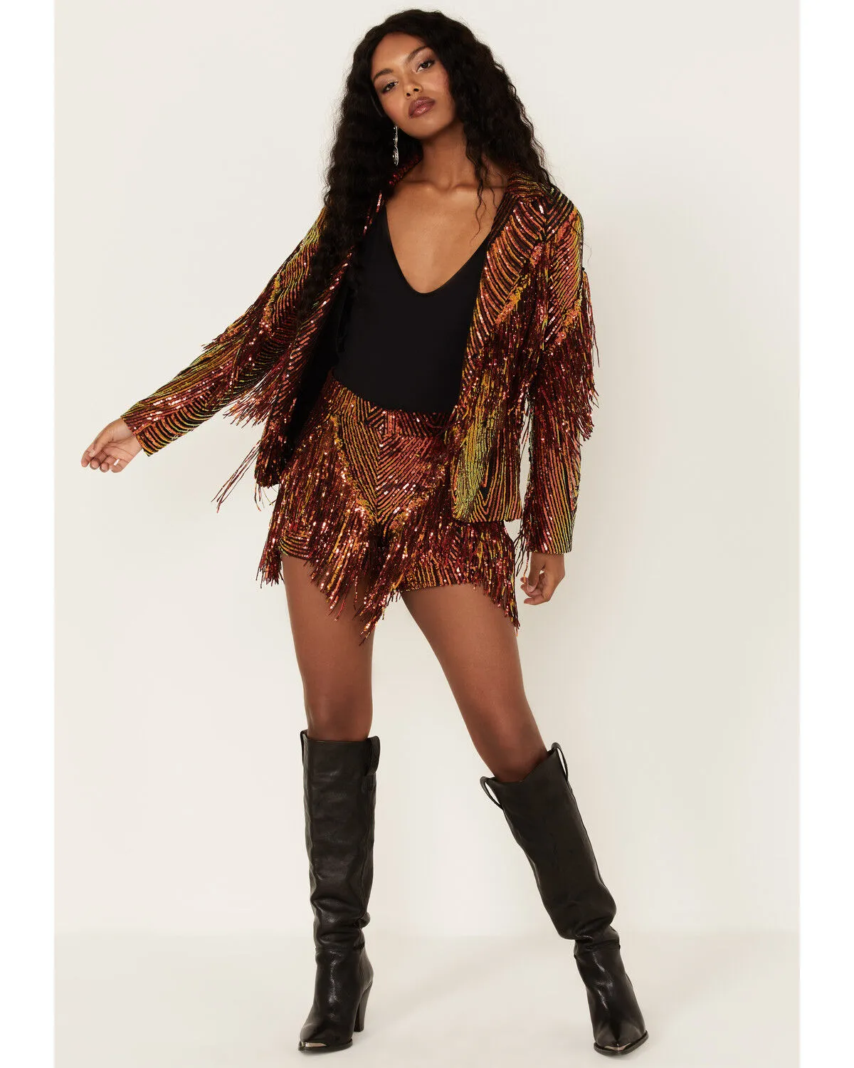 Any Old Iron Women's Sequins and Fringe Jacket