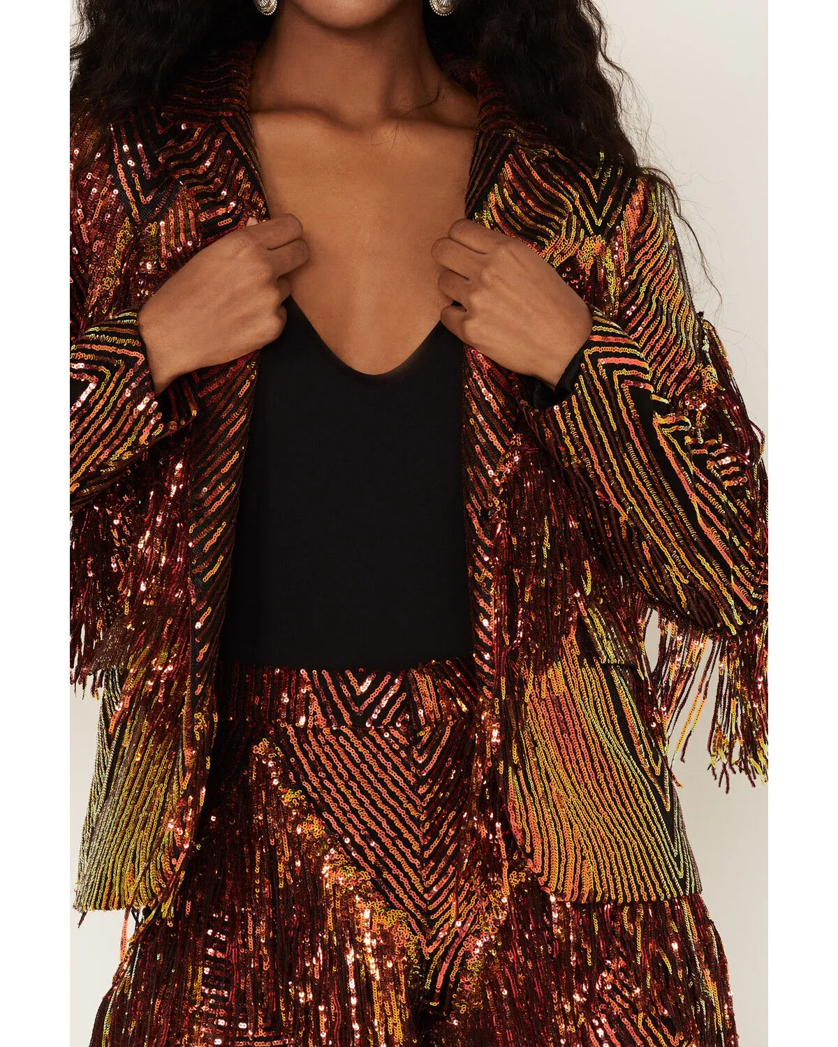 Any Old Iron Women's Sequins and Fringe Jacket