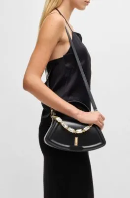 Ariell shoulder bag in matte leather with gemstone strap