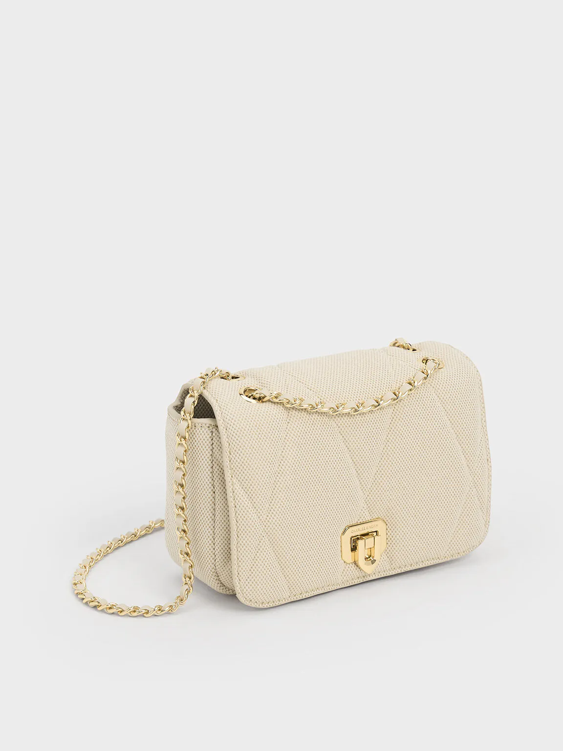 Arwen Canvas Quilted Shoulder Bag - Beige