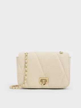 Arwen Canvas Quilted Shoulder Bag - Beige