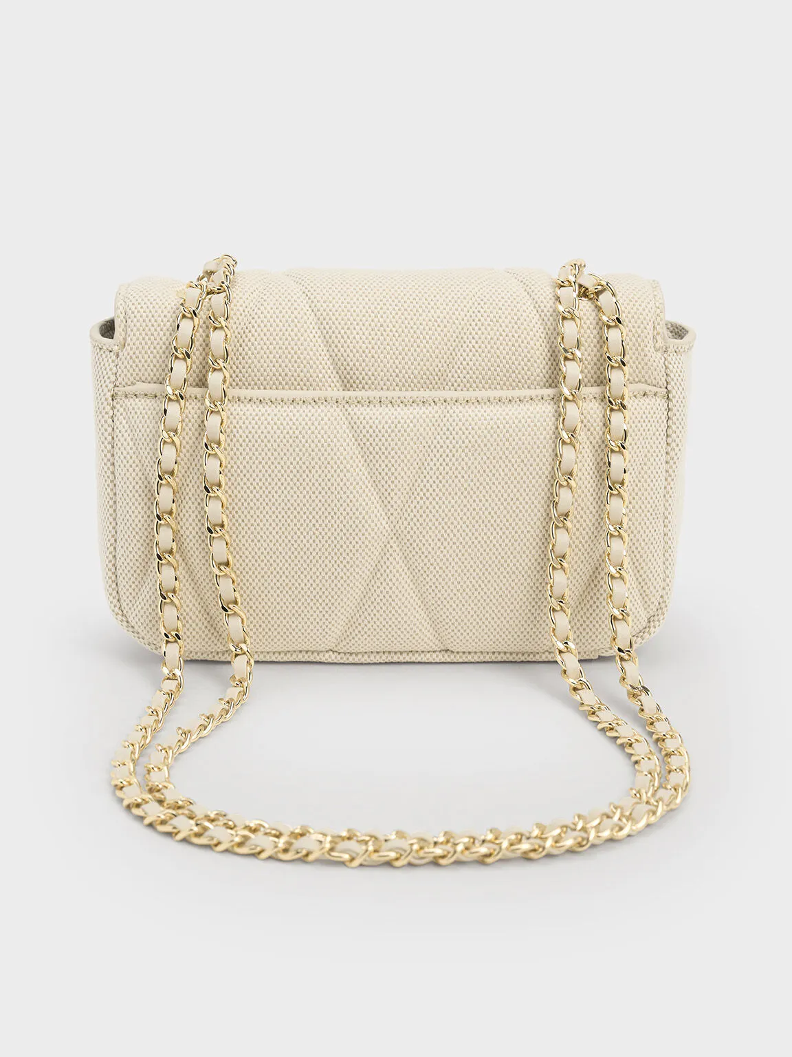 Arwen Canvas Quilted Shoulder Bag - Beige