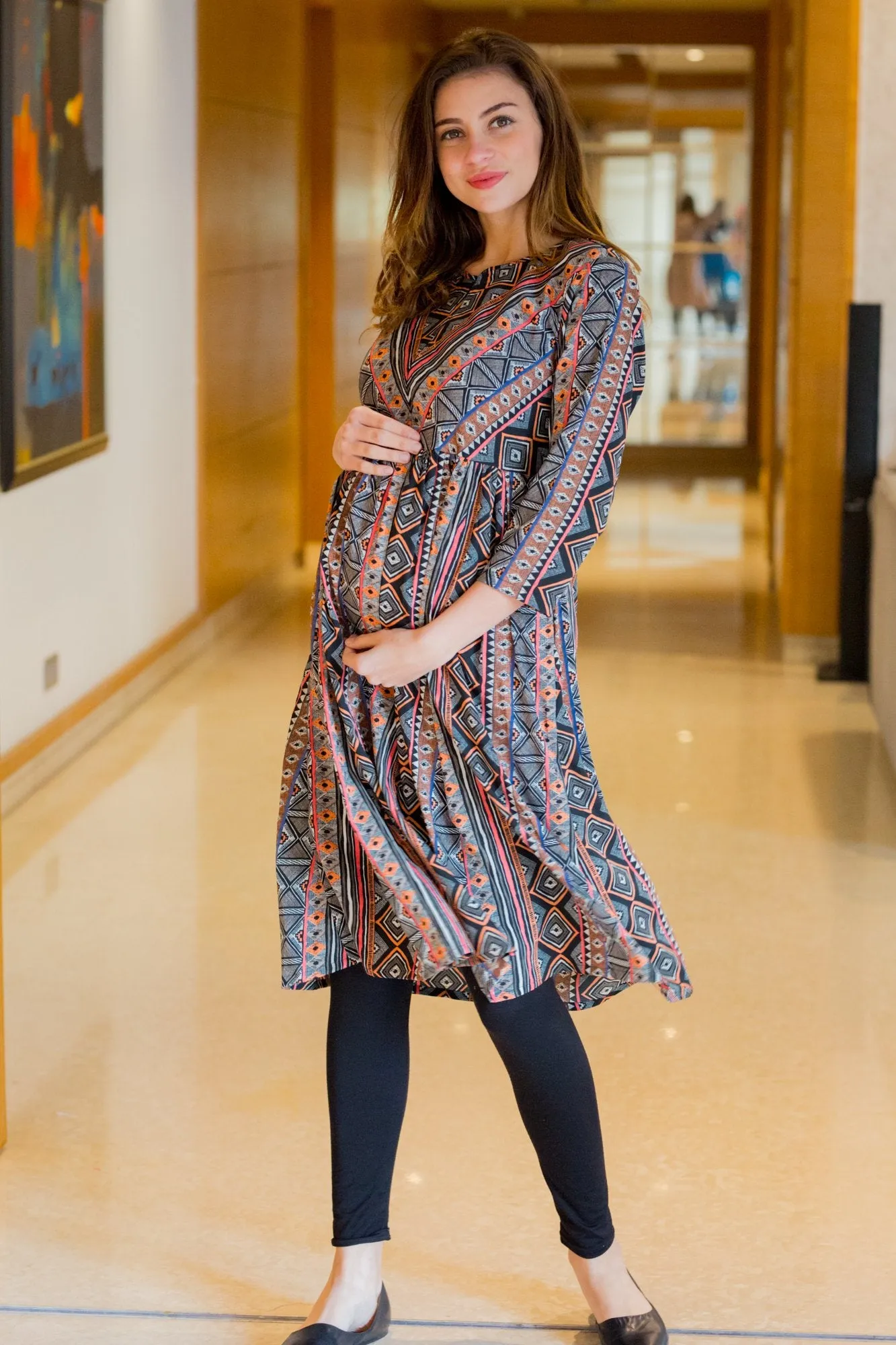 Aztec Striped Maternity & Nursing Dress