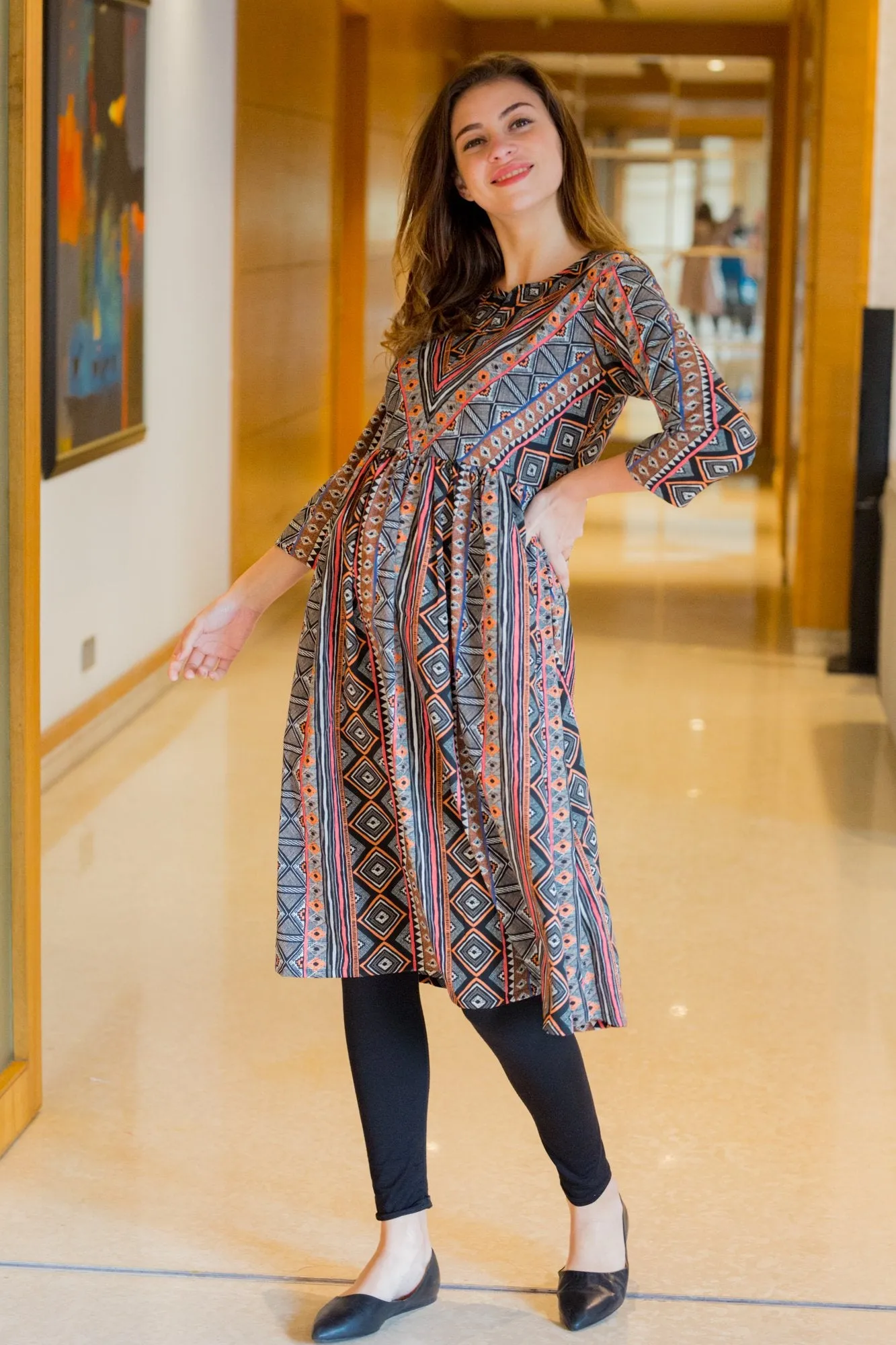 Aztec Striped Maternity & Nursing Dress