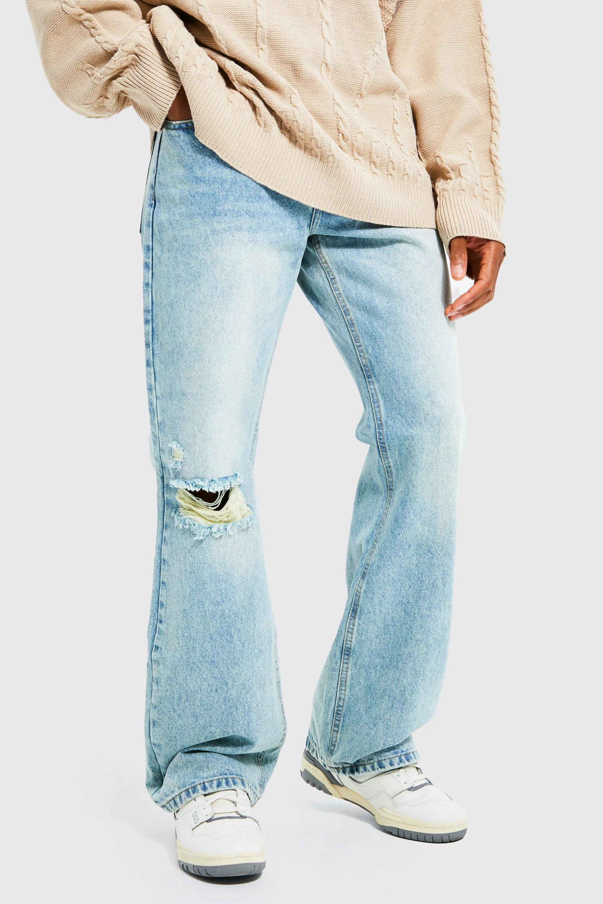 Baggy Flare Busted Knee Jeans