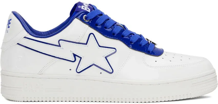 BAPE White & Navy Patent Leather Sneakers