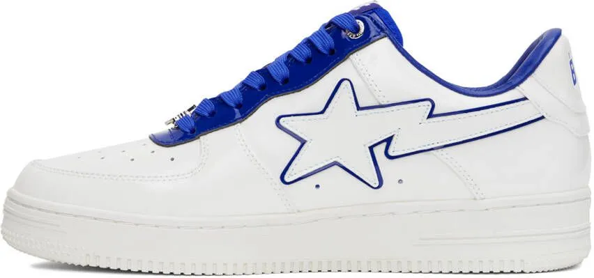 BAPE White & Navy Patent Leather Sneakers