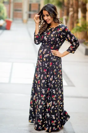 Black Floral Maternity & Nursing Maxi Dress