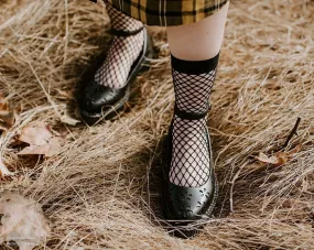 Black TUKskin Flower Ballet Ankle Strap Creeper