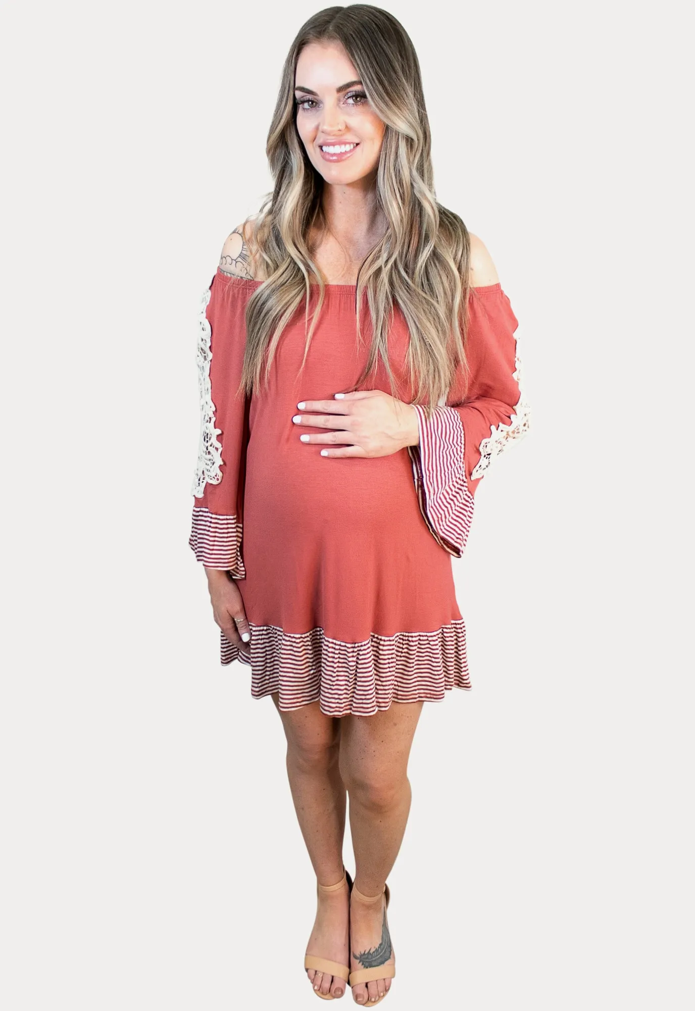 Boho Mini Maternity Dress in Rust