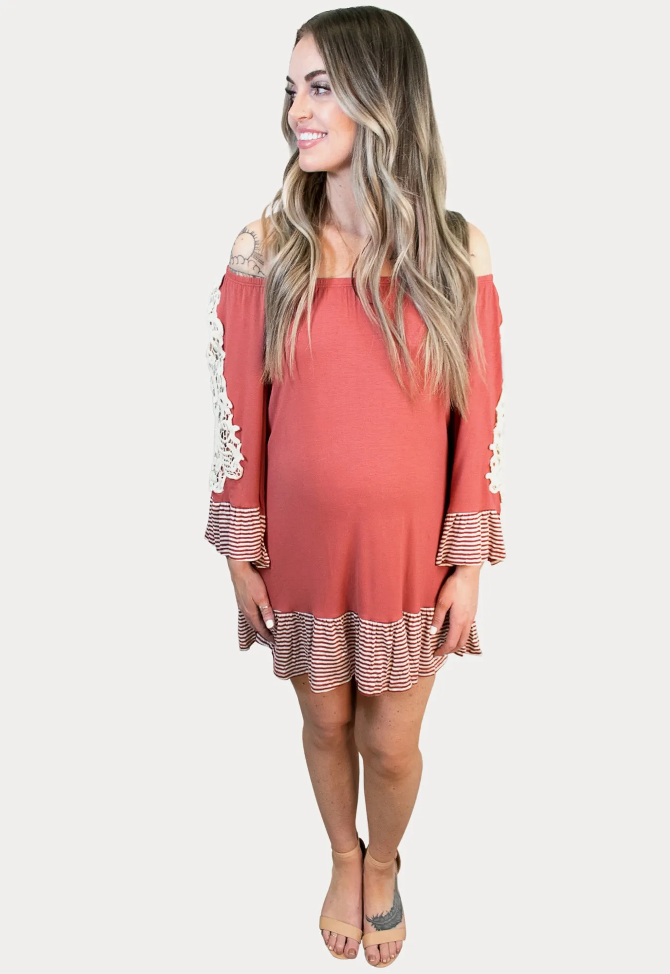 Boho Mini Maternity Dress in Rust