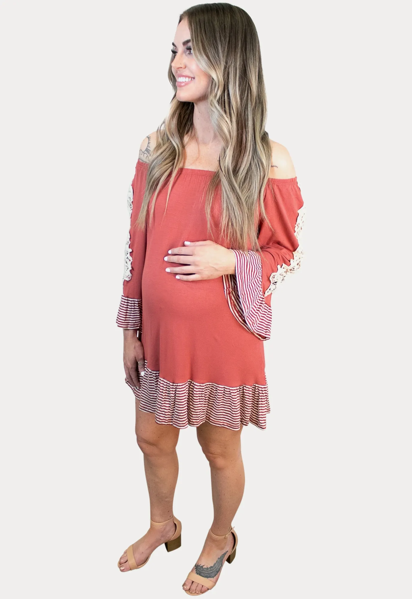 Boho Mini Maternity Dress in Rust