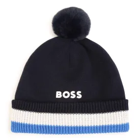 Boss Knit Stripe Bobble Hat Babies