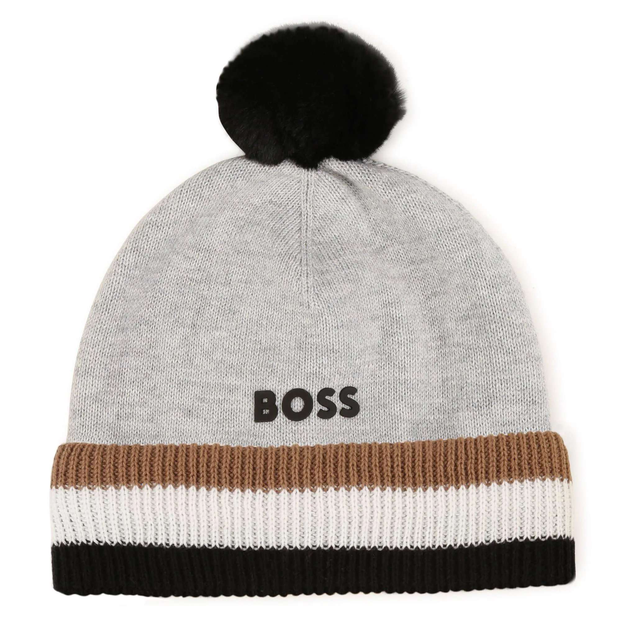 Boss Knit Stripe Bobble Hat Babies