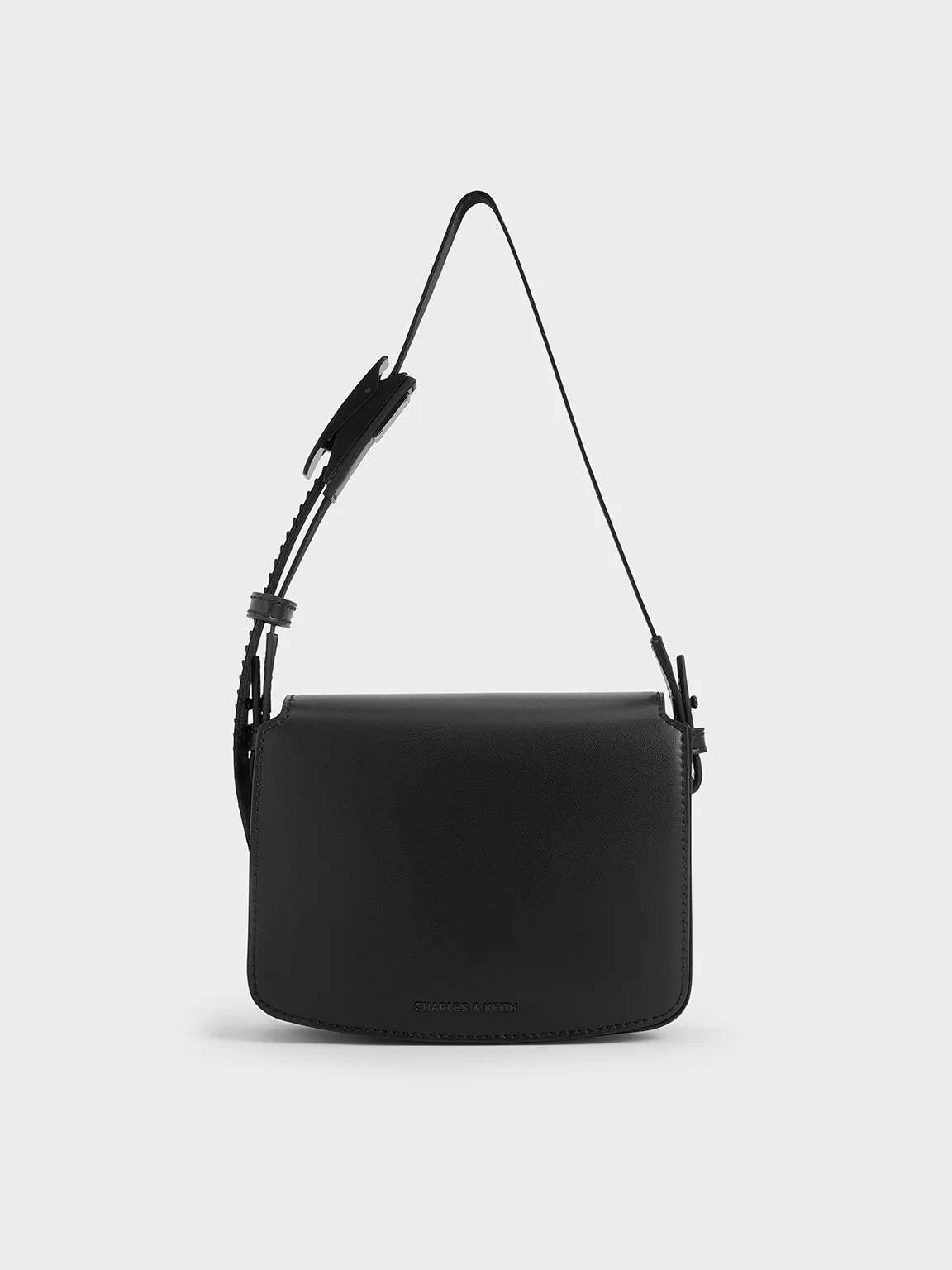 Boxy Front Flap Shoulder Bag - Jet Black