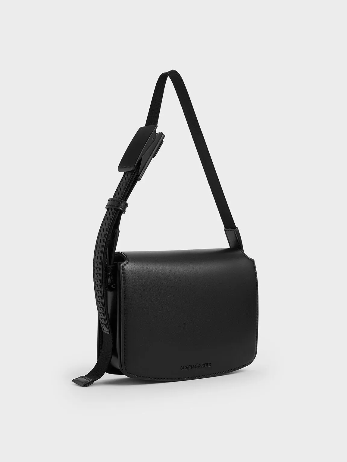 Boxy Front Flap Shoulder Bag - Jet Black