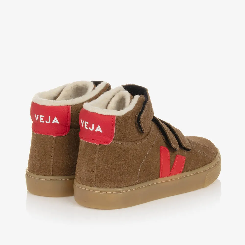 Boys Brown & Red Suede Esplar High-Top Trainers