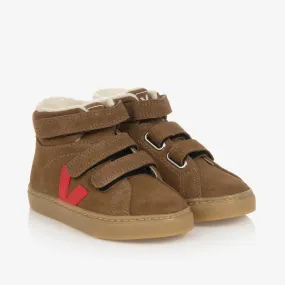 Boys Brown & Red Suede Esplar High-Top Trainers