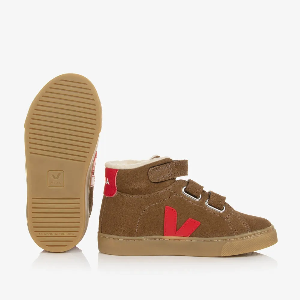 Boys Brown & Red Suede Esplar High-Top Trainers