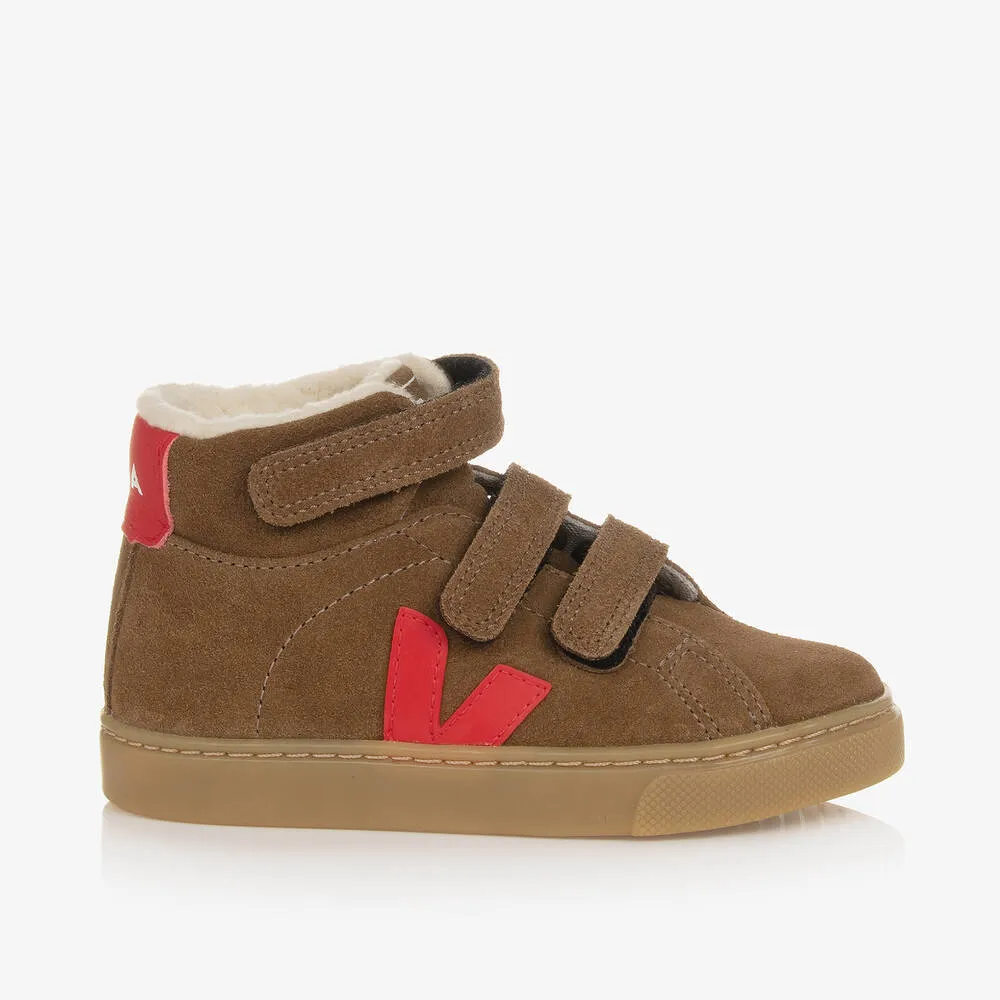 Boys Brown & Red Suede Esplar High-Top Trainers