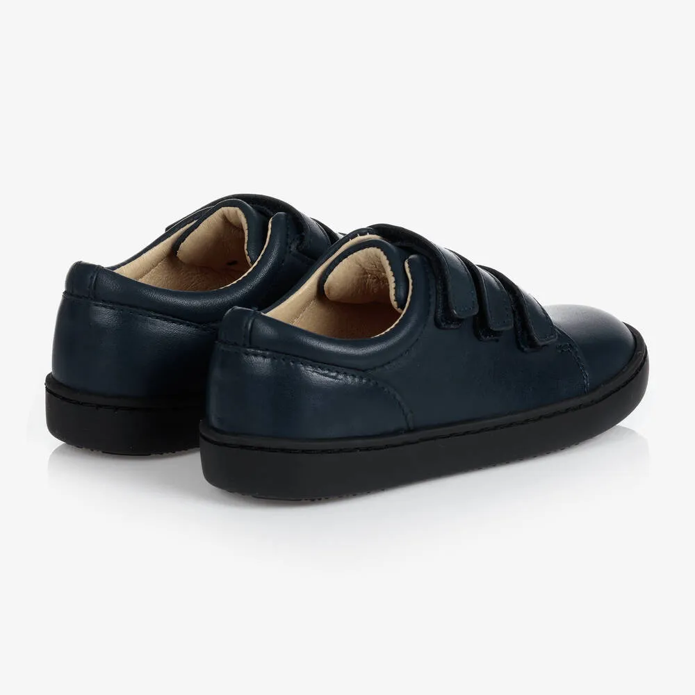 Boys Navy Blue Leather Trainers