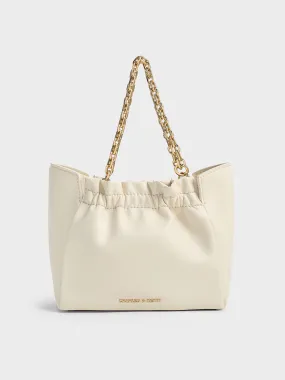 Brigette Ruched Chain-Handle Shoulder Bag - Cream