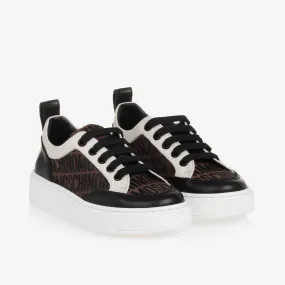 Brown & Black Jacquard Lace-Up Trainers