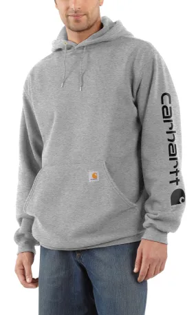 Carhartt Men's Grey & Black Logo Graphic Sleeve Work Hoodie