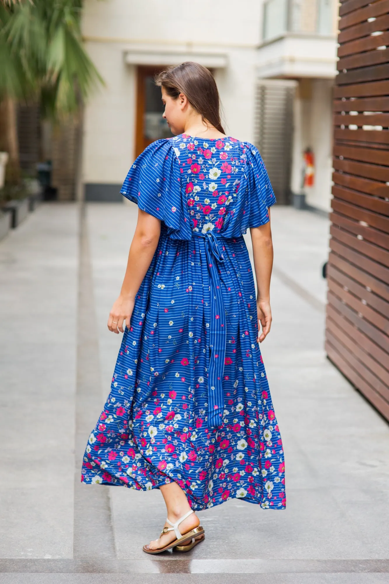 Celeste Blue Floral Maternity & Nursing Flap Dress