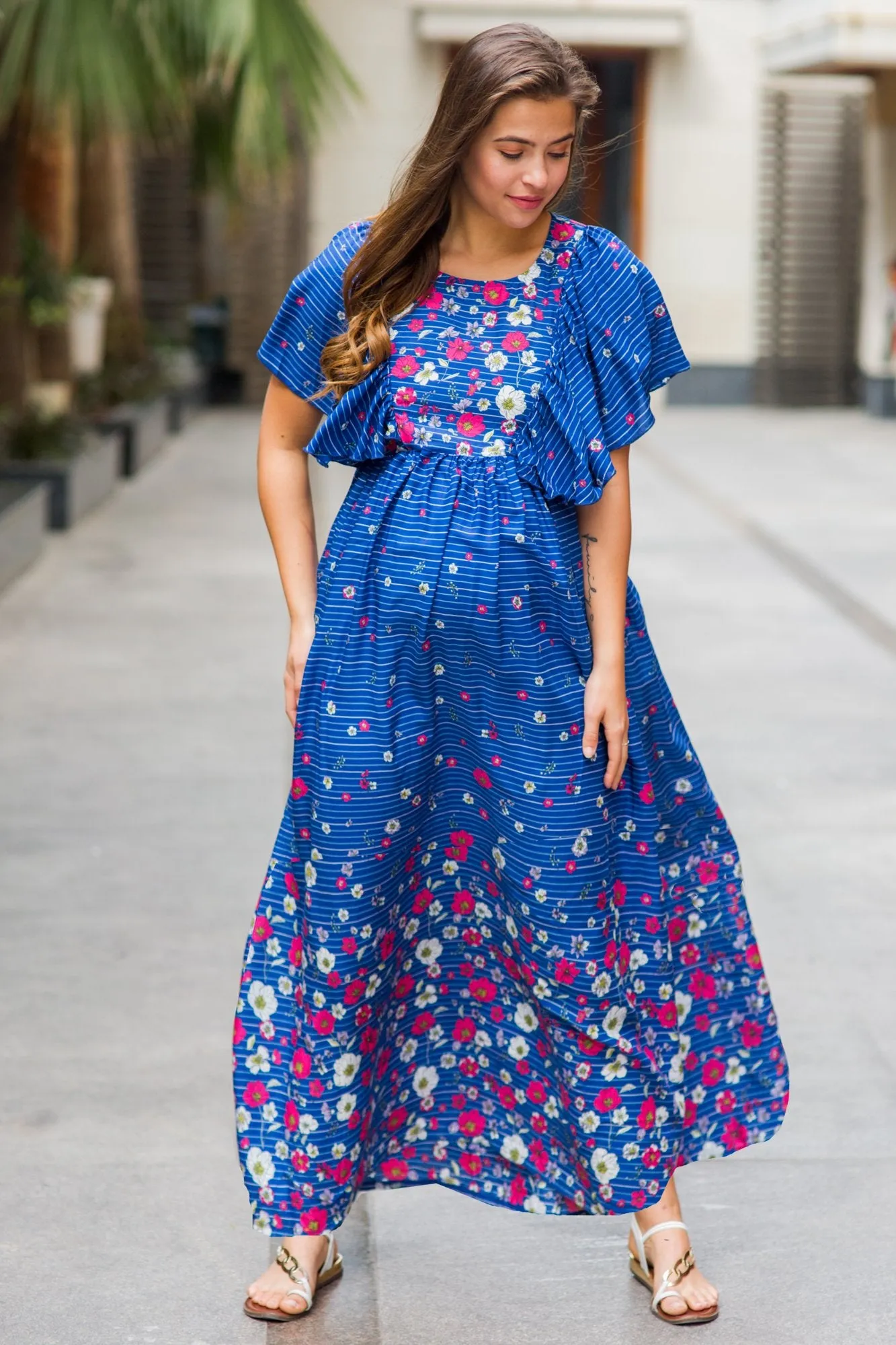 Celeste Blue Floral Maternity & Nursing Flap Dress