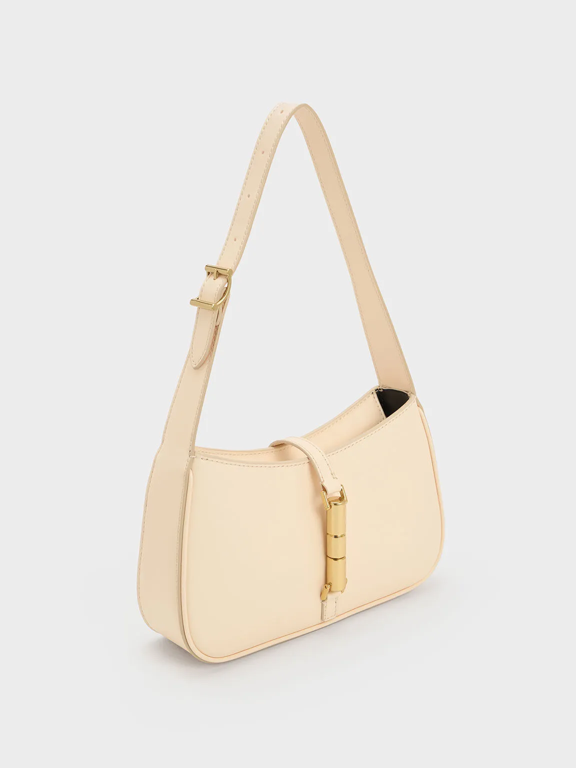 Cesia Metallic Accent Shoulder Bag - Beige