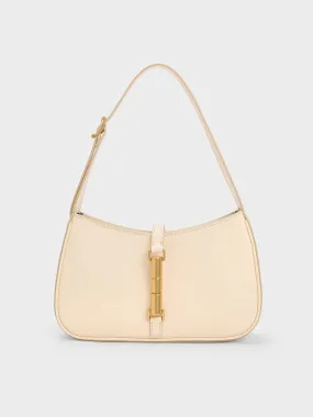 Cesia Metallic Accent Shoulder Bag - Beige