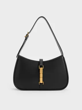 Cesia Metallic Accent Shoulder Bag - Black