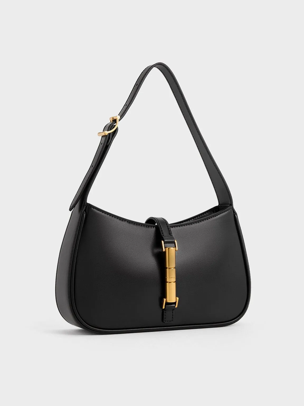 Cesia Metallic Accent Shoulder Bag - Black