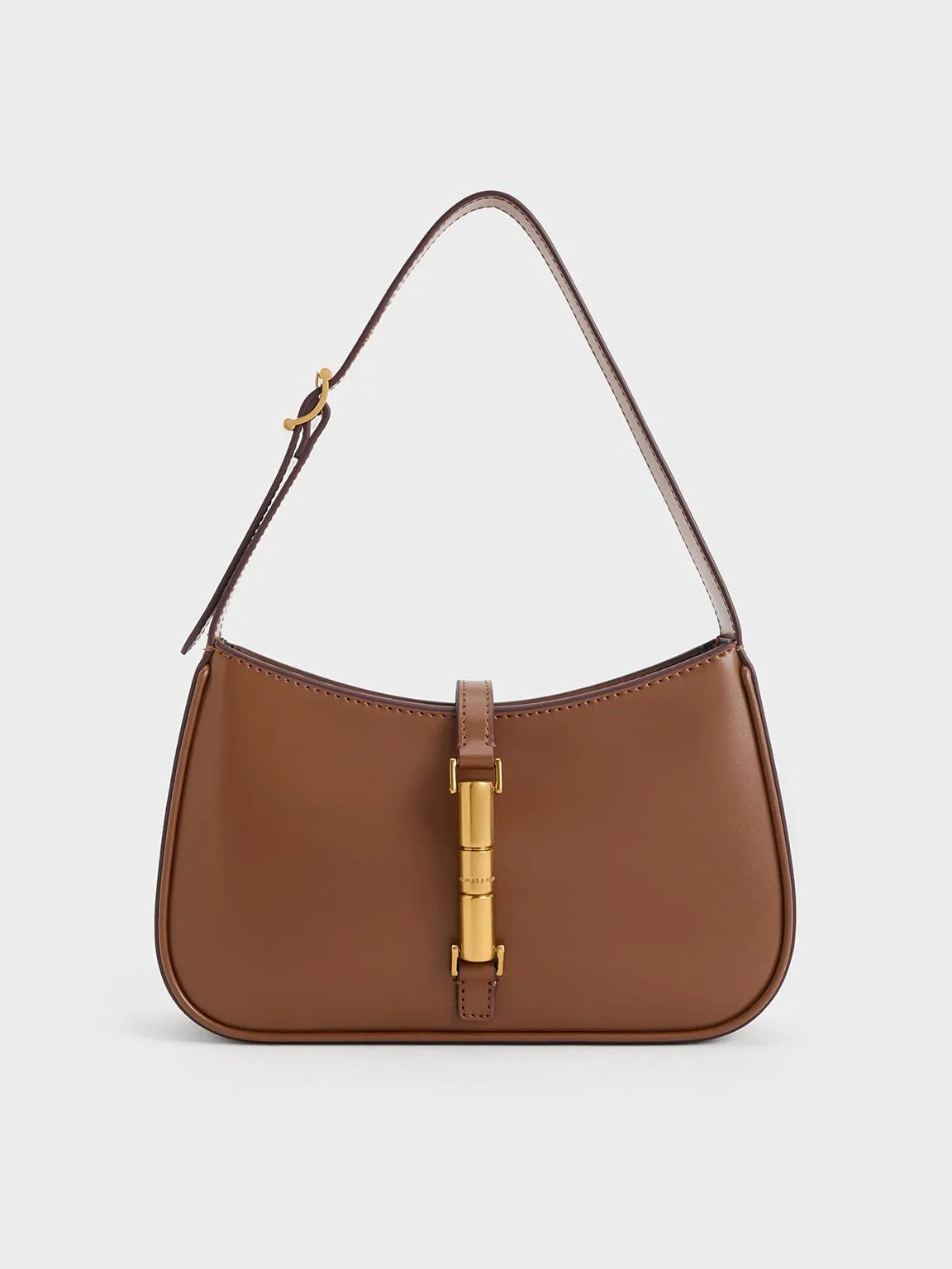 Cesia Metallic Accent Shoulder Bag - Chocolate