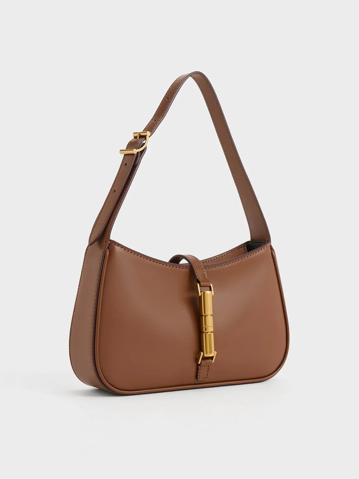 Cesia Metallic Accent Shoulder Bag - Chocolate