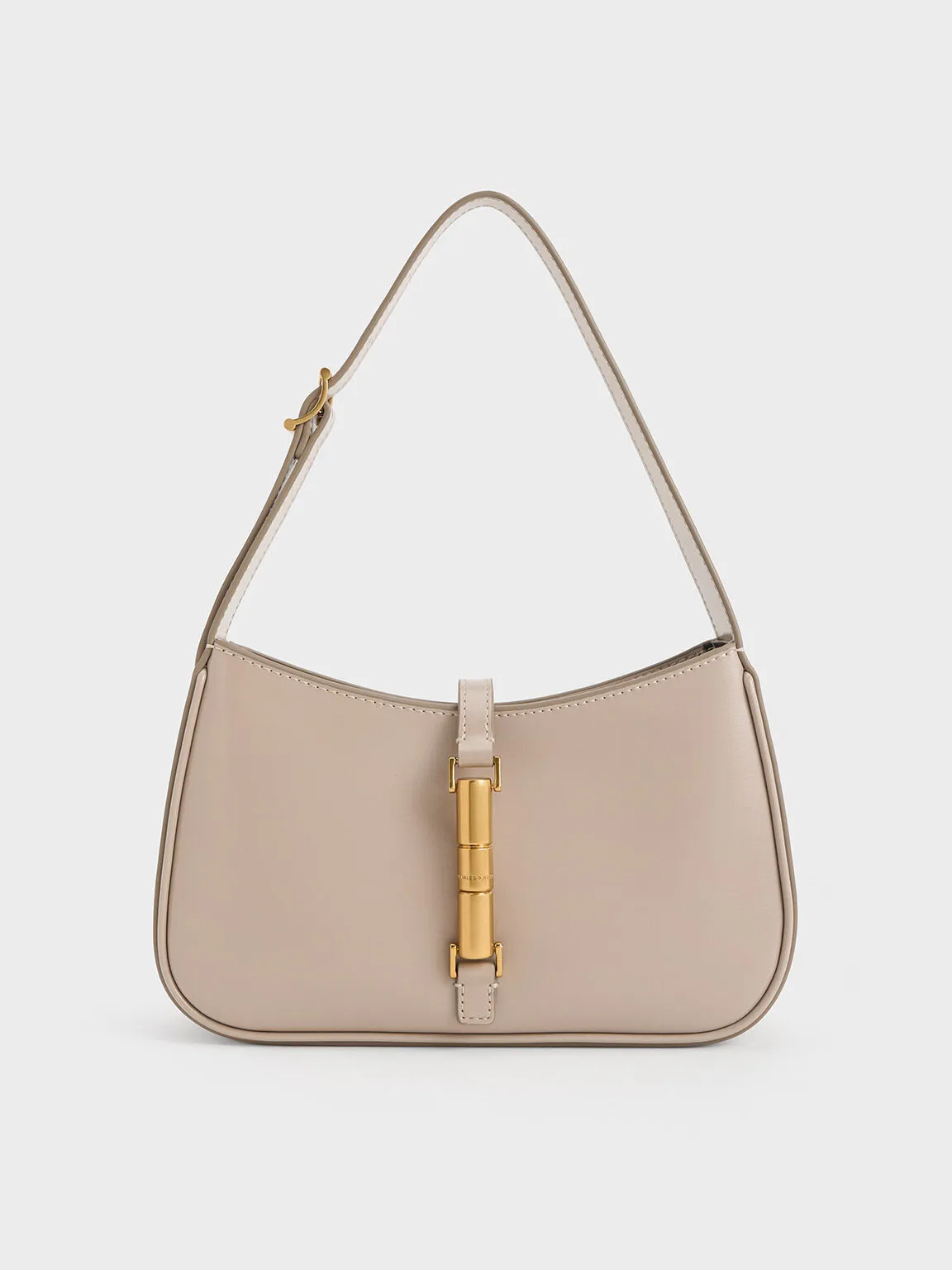 Cesia Metallic Accent Shoulder Bag - Taupe