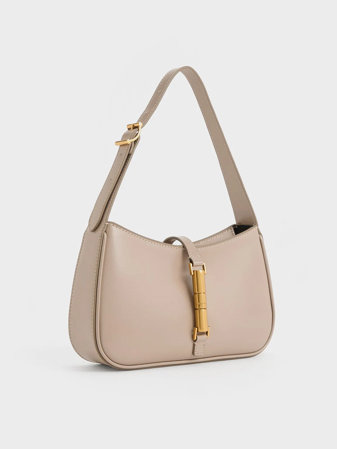 Cesia Metallic Accent Shoulder Bag - Taupe